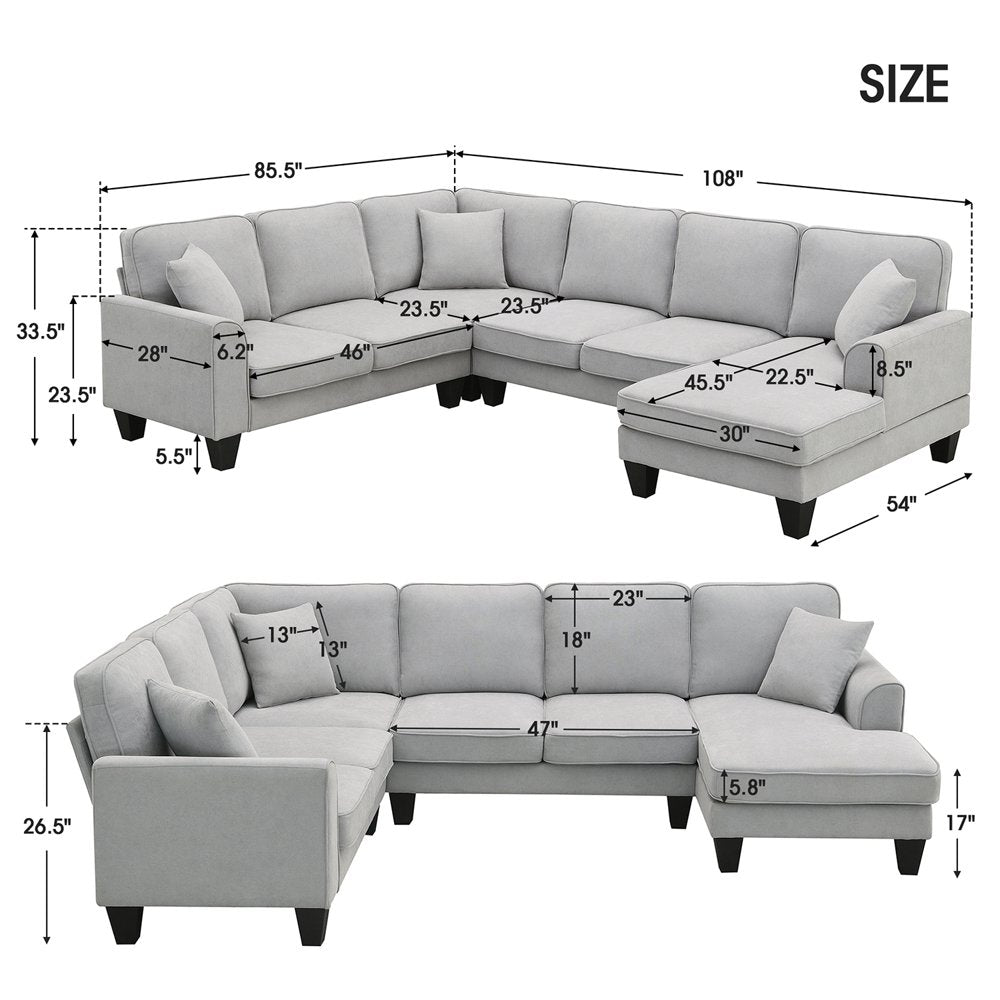 Convertible Modular U Shaped Oversized Corduroy Couch with Chaise