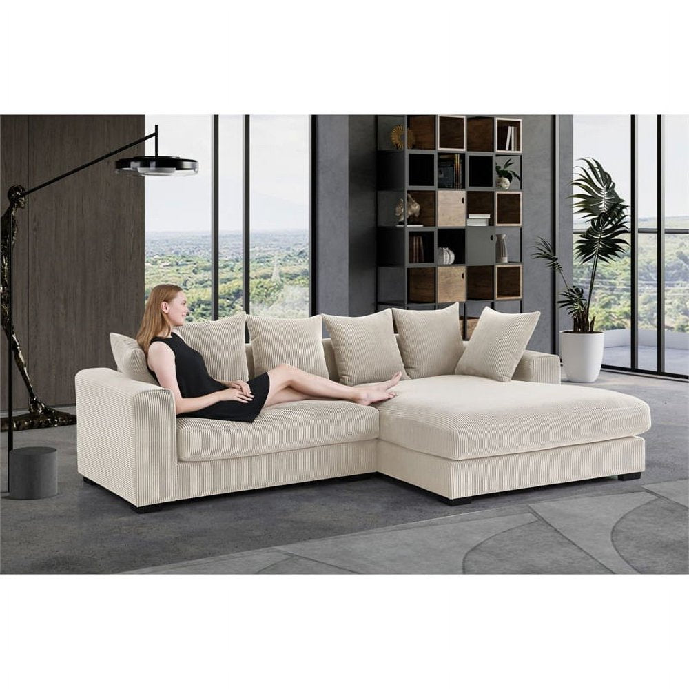 3-Piece Upholstered Beige Corduroy Couch Set with Chaise