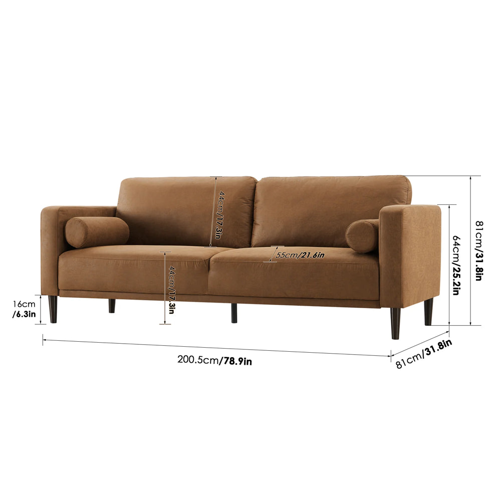 3 Seat 78.9'' Modern Camel Oversized Corduroy Couch with Square Arm