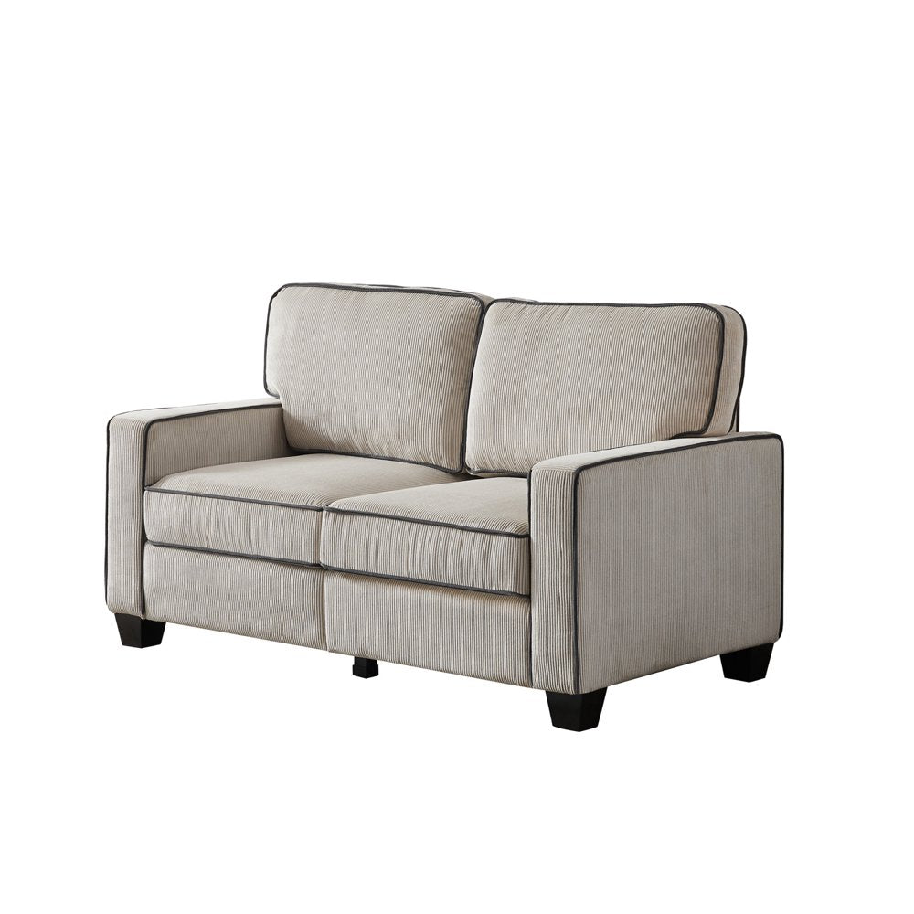 57 Inch Modern Upholstered 2 Seater Beige Corduroy Couch with Storage