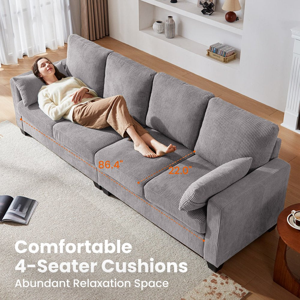 L Shaped 4-Seat Corduroy Sectional Couch with Chaise & Storage Ottoman