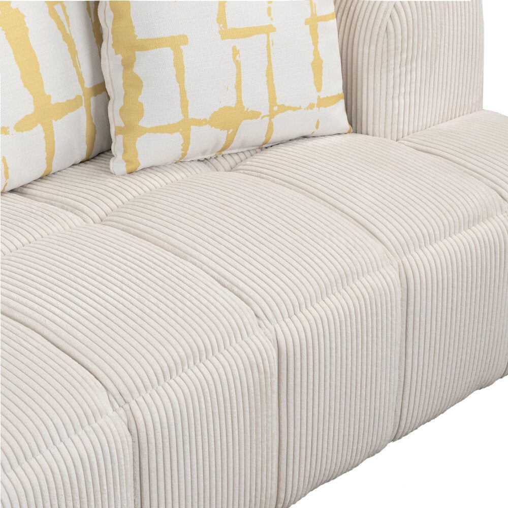 103.9" Modern Beige Corduroy Couch, Beautifully Striped with Four Pillows & Solid Wood Frame