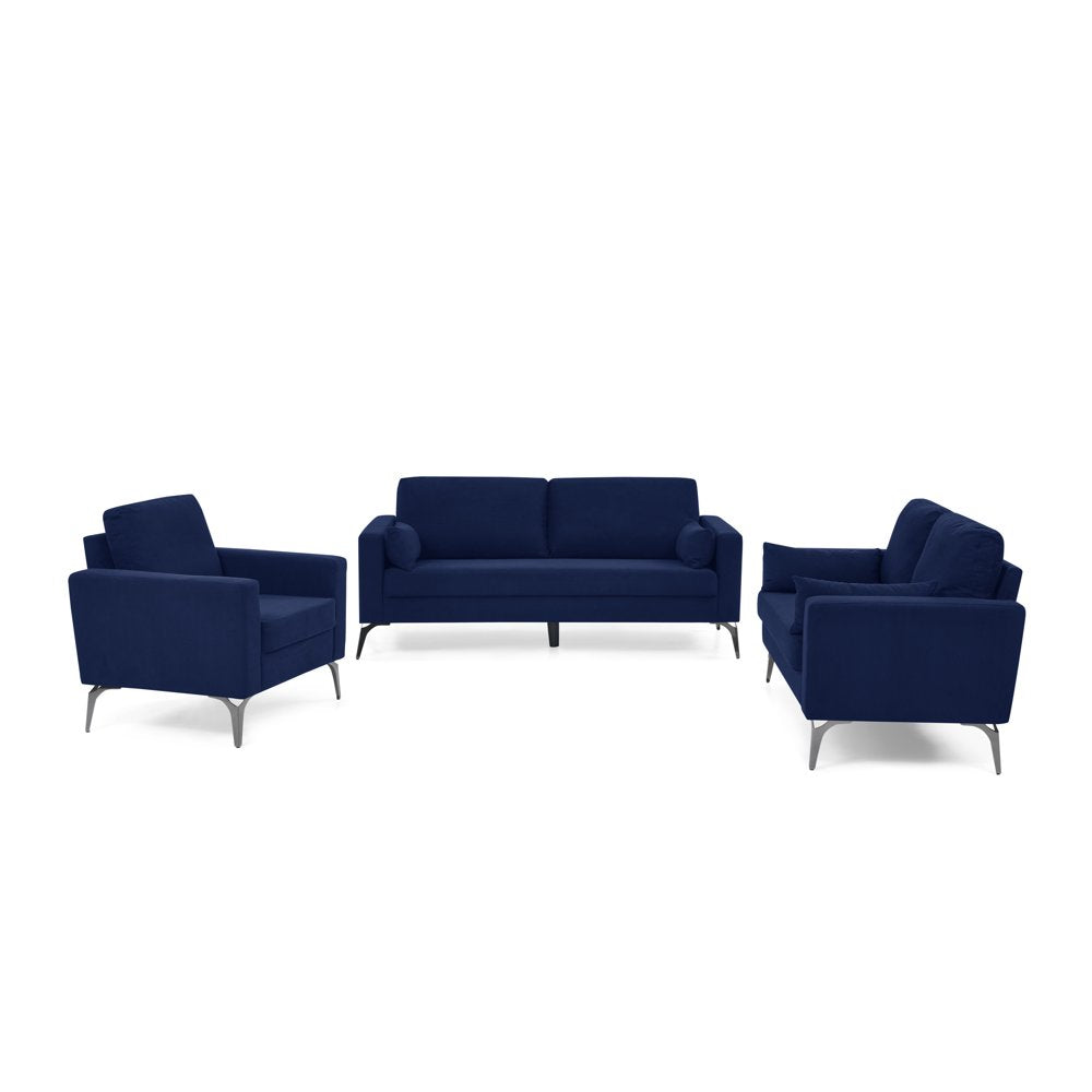 3-Seater Navy Corduroy Couch Set with Two Small Pillows