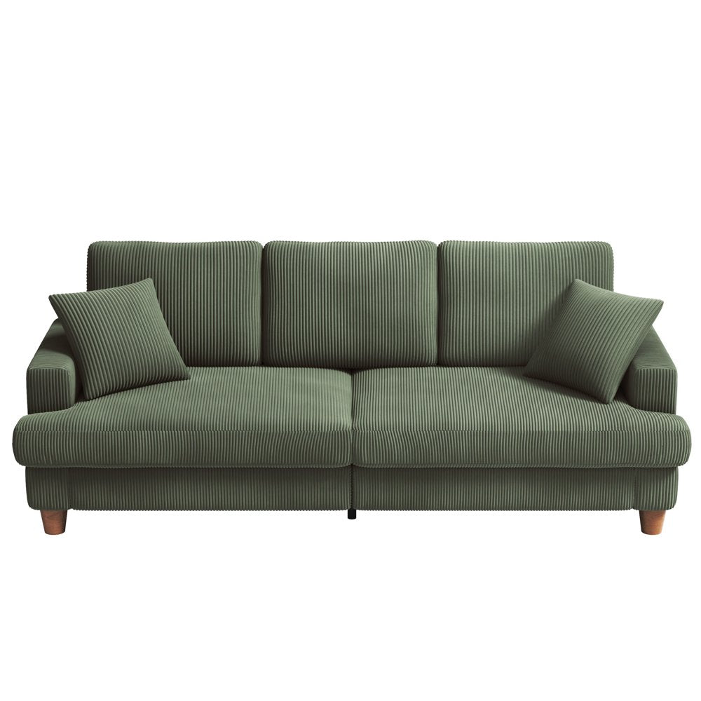 87" 3 Seater Green Corduroy Couch with Extra Deep Seats