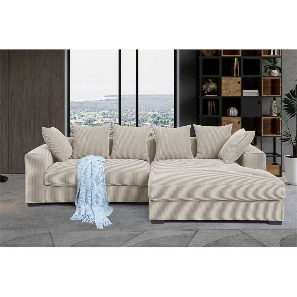 3-Piece Upholstered Beige Corduroy Couch Set with Chaise