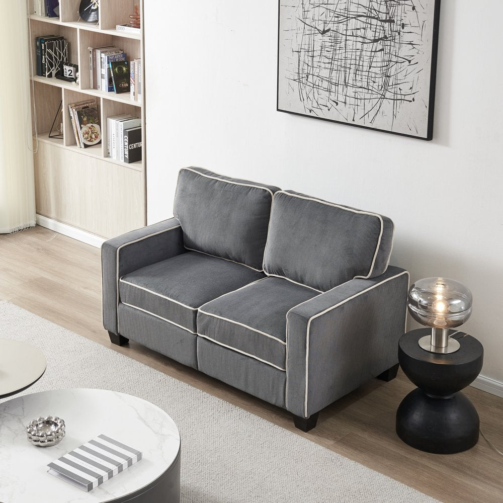 57 Inch Modern Upholstered 2 Seater Dark Grey Corduroy Loveseats