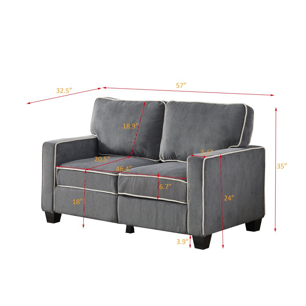 Dark Grey Corduroy Loveseats for Living Room with Storage