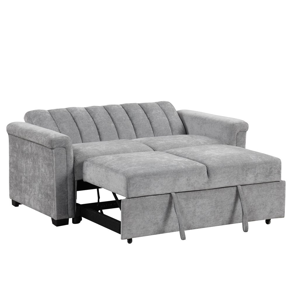 Recliner Gray Corduroy Loveseats with Adjustable Backrest & Wood Frame