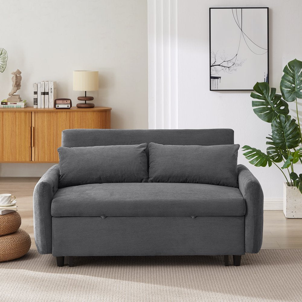 57.48" 2 Seat Modern Dark Grey Corduroy Loveseats with 2 Pillows & USB Ports