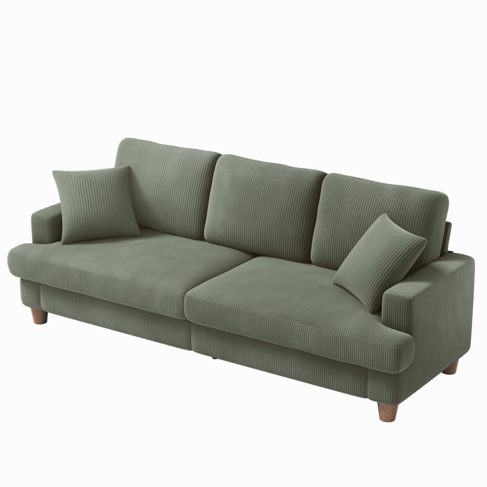 87" 3 Seater Green Corduroy Couch with Extra Deep Seats