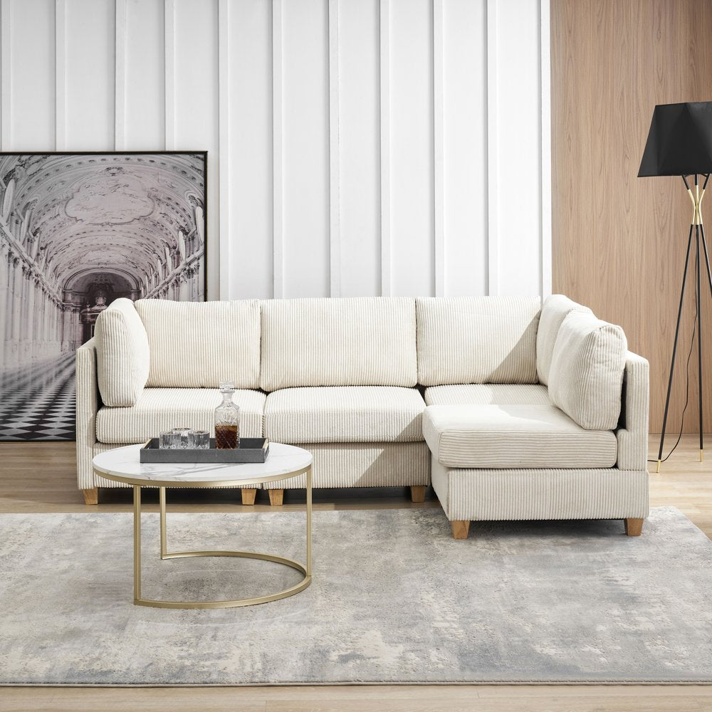 Modern Free-Combination L-Shaped Beige Corduroy Sectional Couch Set with Cushion