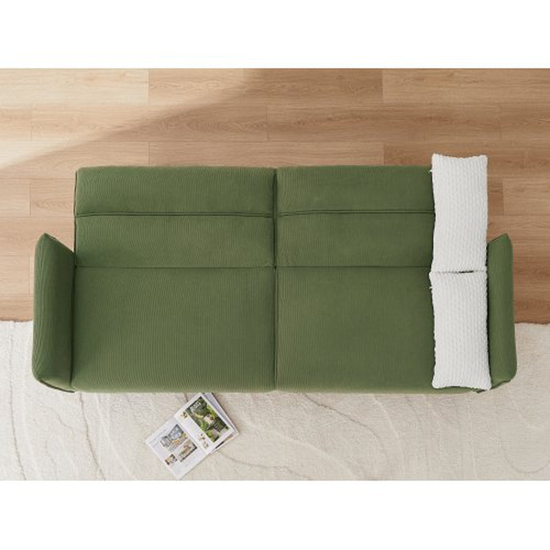 Convertible Futon Green Corduroy Couch with Wooden Legs & 2 Pillows