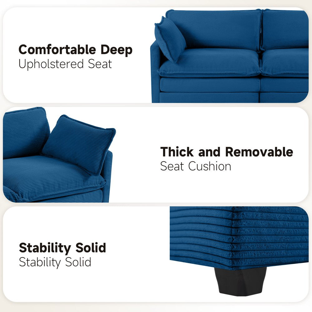 76.8" Modern 2 Seater Navy Corduroy Loveseats for Living Room