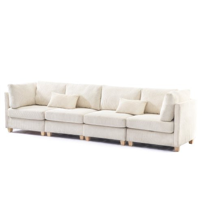 Modern Convertible L Shape Beige Corduroy Couch Comfortable Multi-Person Combination