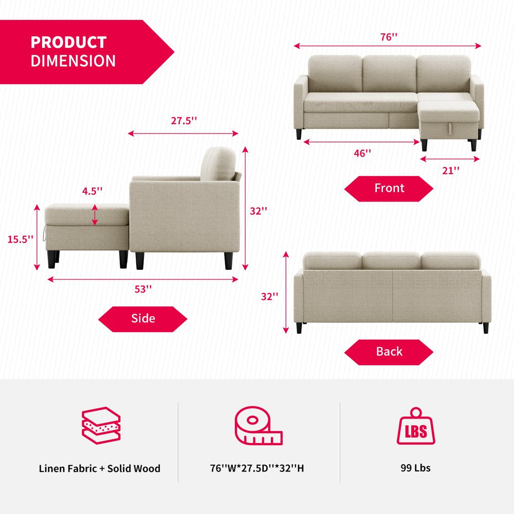 Free Combination Sectional Beige Oversized Corduroy Couch with Movable Ottoman