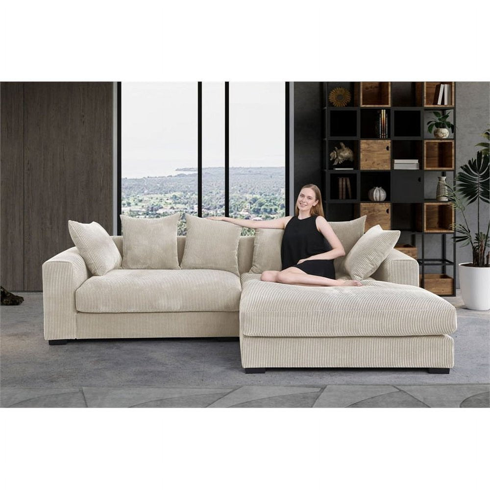 3-Piece Upholstered Beige Corduroy Couch Set with Chaise