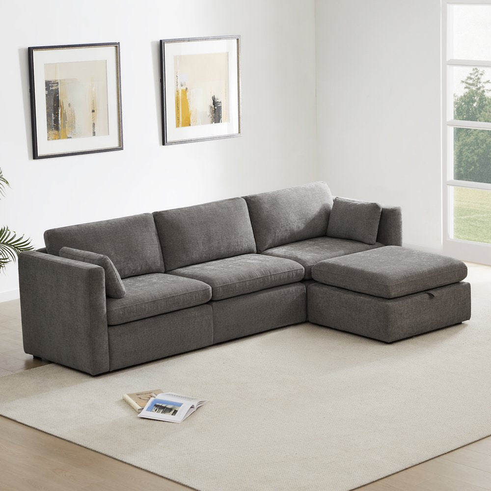 L Shaped Modular Oversized Corduroy Couch with Storage Ottoman