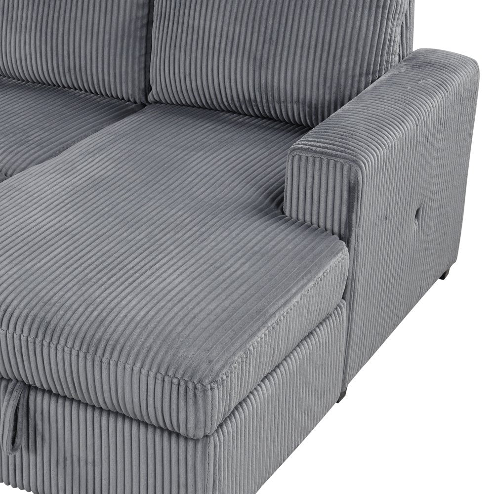 116.5"W U-Shaped Oversized Corduroy Couch with Storage Chaise Lounge