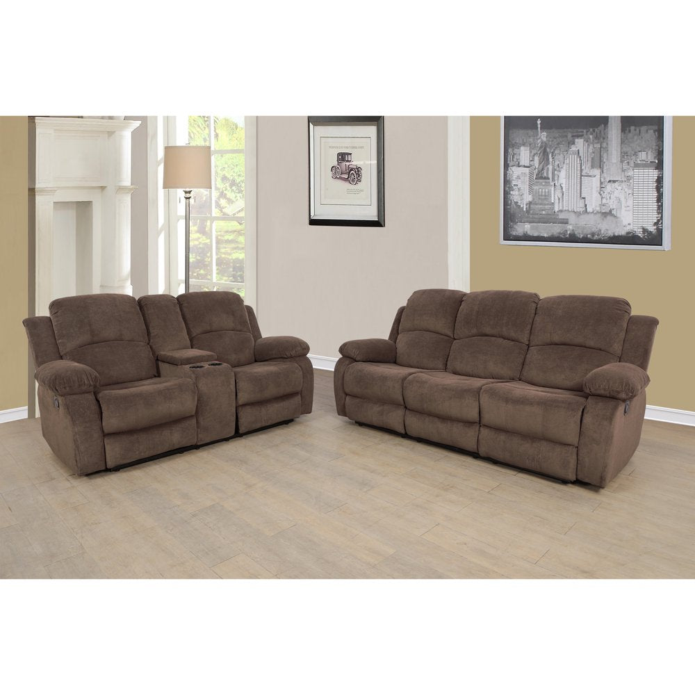 2 PCS  Recliner Brown Corduroy Loveseats with Drop down Table 