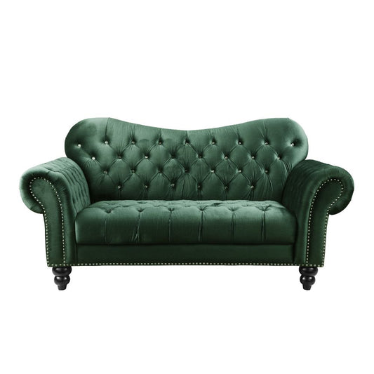 Button Tufted Green Corduroy Loveseats  