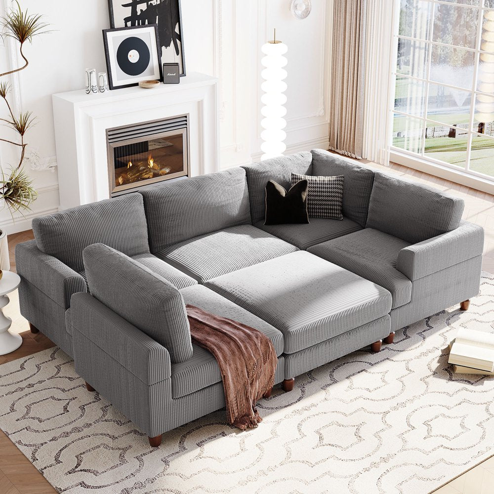 Modular Sectional Oversized Corduroy Couch with Ottoman