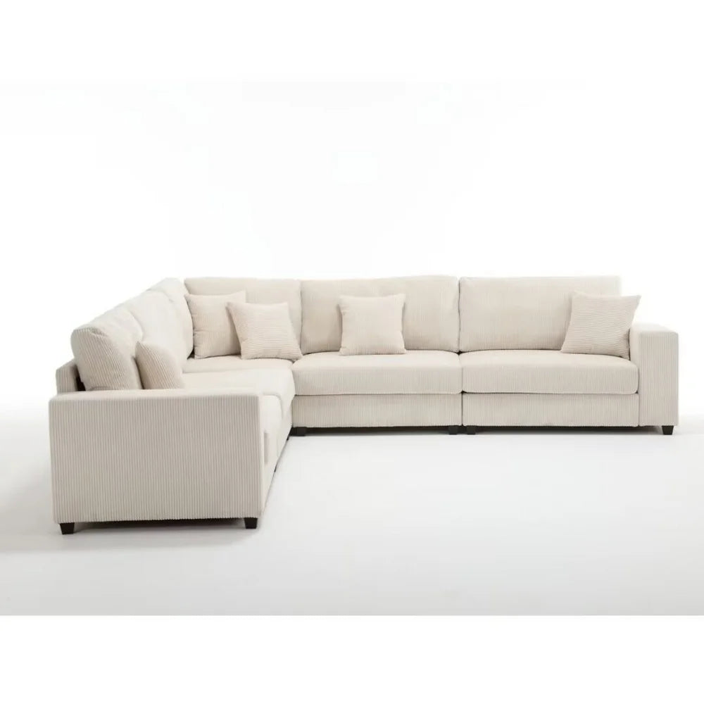 146.5" X 33.5" X 37" Oversized Modular Beige Corduroy Sectional Couch Set