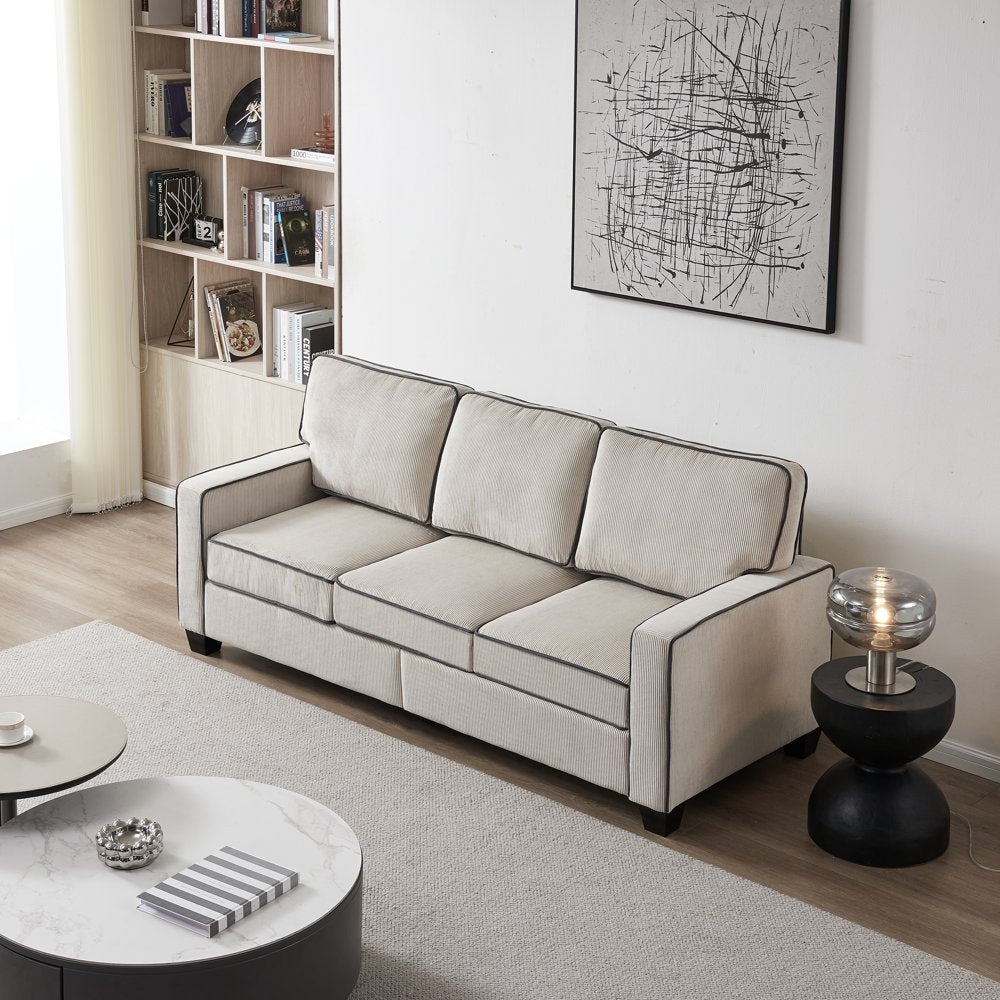 3-Seater Contemporary Beige Corduroy Couch with Hidden Storage Compartment