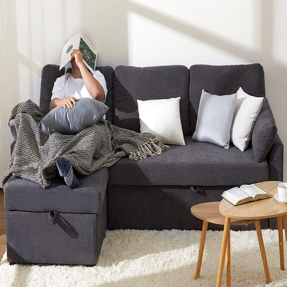 Gray Oversized Corduroy Couch with Storage Chaise