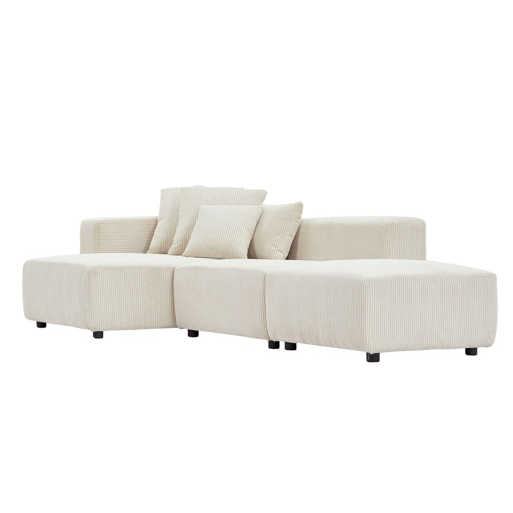 118" Modular L-Shaped Beige Corduroy Couch Set with Reversible Chaise