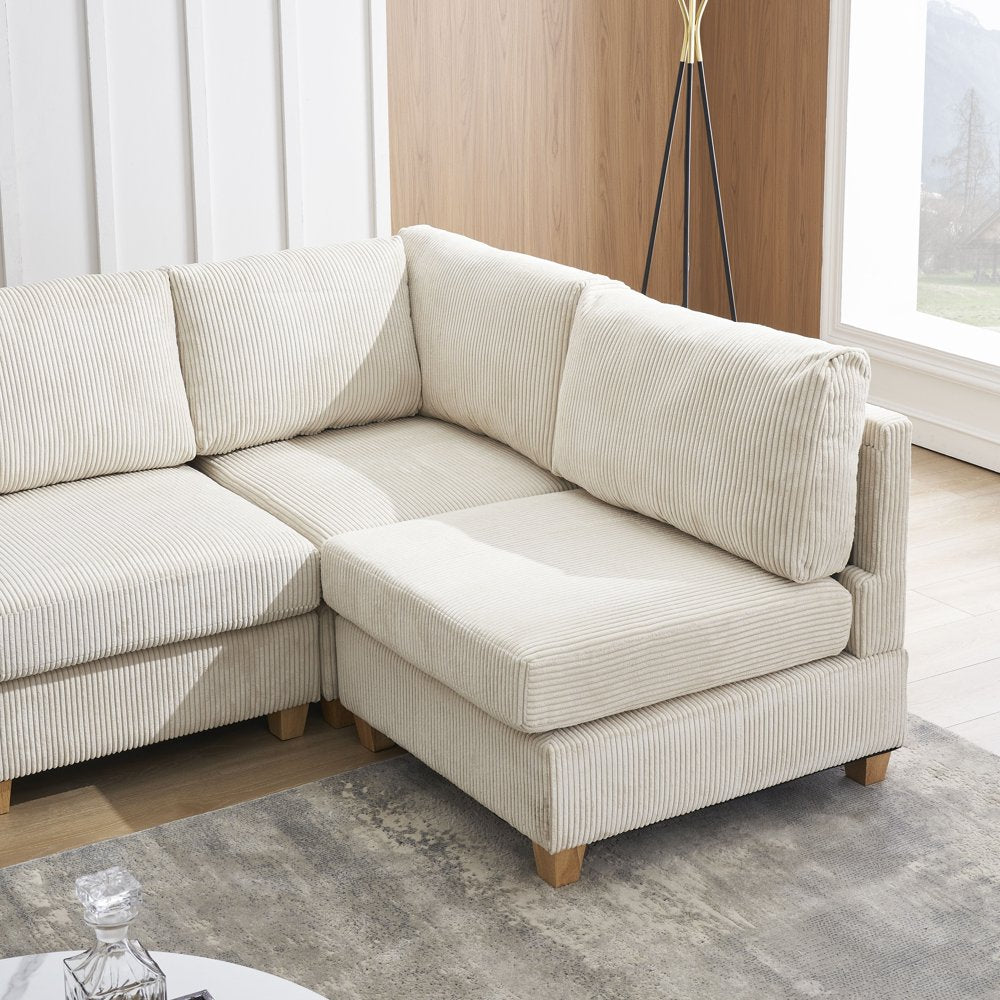 Modern Free-Combination L-Shaped Beige Corduroy Sectional Couch Set with Cushion