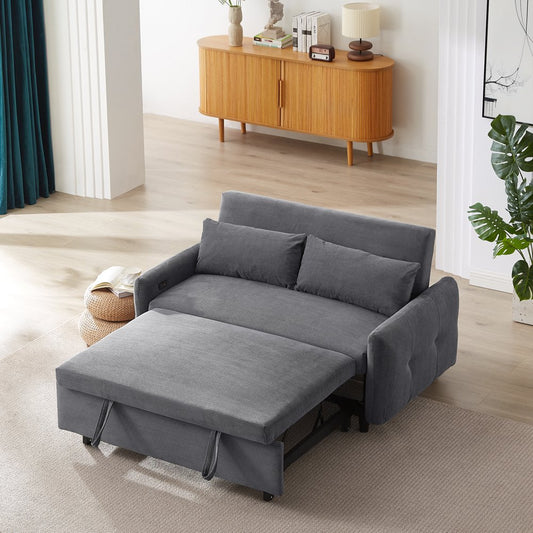 57.48" 2 Seat Modern Dark Grey Corduroy Loveseats with 2 Pillows & USB Ports