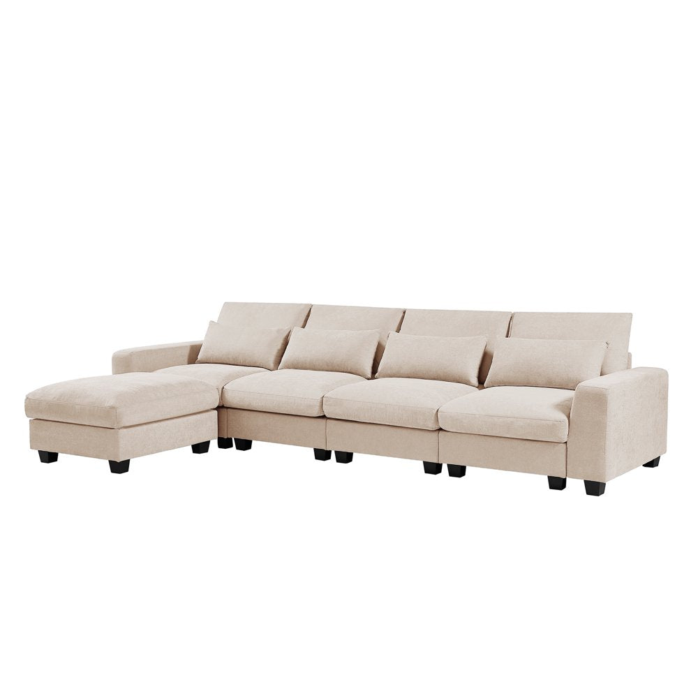 5 Seat Modern L-Shape Feather Filled Oversized Corduroy Couch with Reversible Chaise