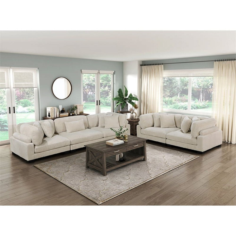 Traverse Upholstered Beige Corduroy Couch with Arm Rest