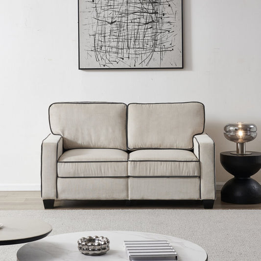 Accent 2-Seater Beige Corduroy Loveseats with Sturdy Frame & Solid Wood Legs