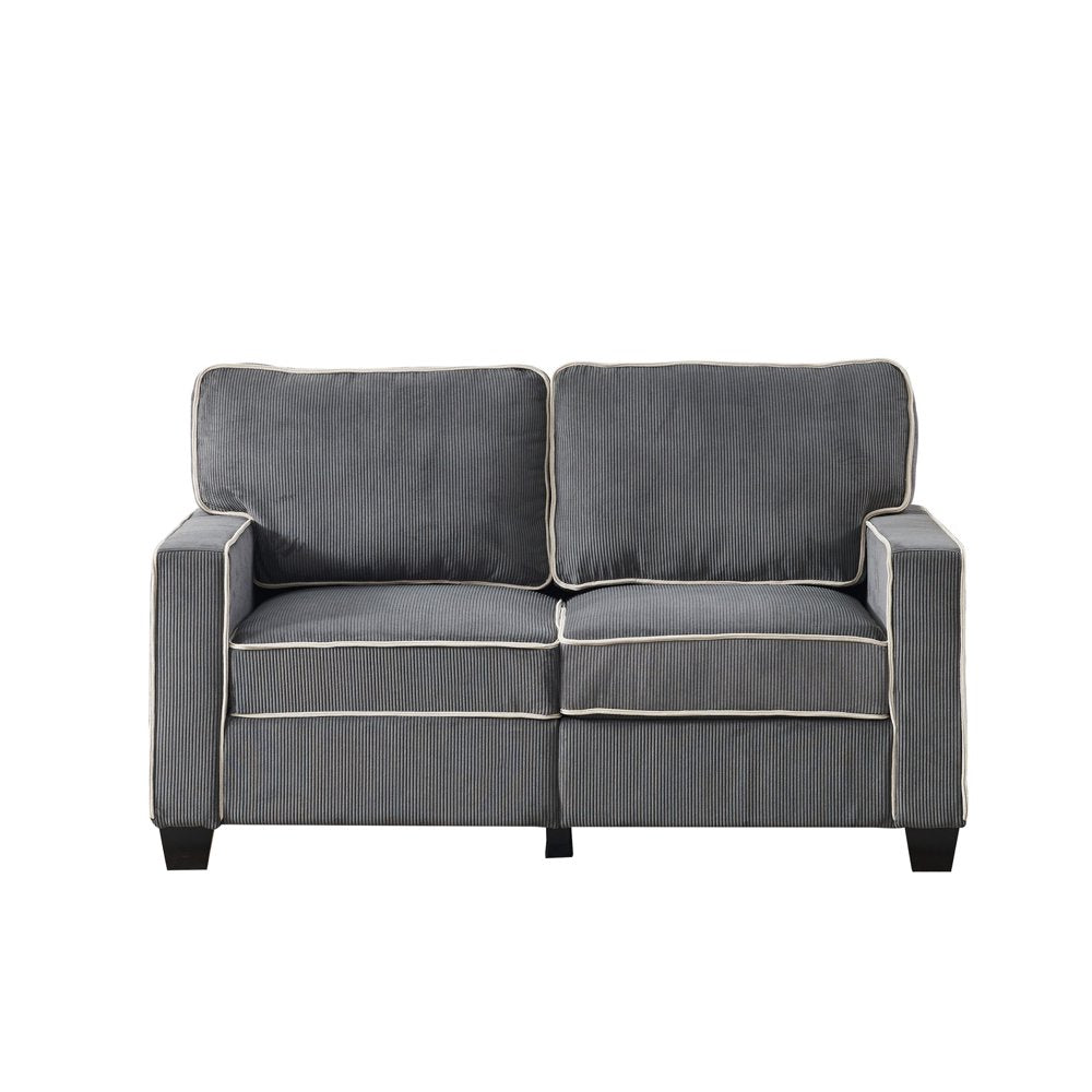 57 Inch Modern Upholstered 2 Seater Dark Grey Corduroy Loveseats