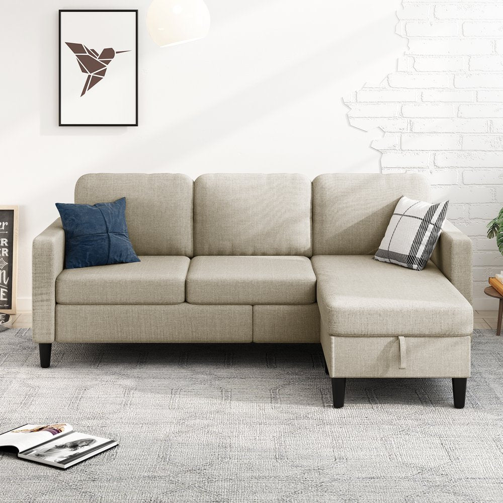 Free Combination Sectional Beige Oversized Corduroy Couch with Movable Ottoman