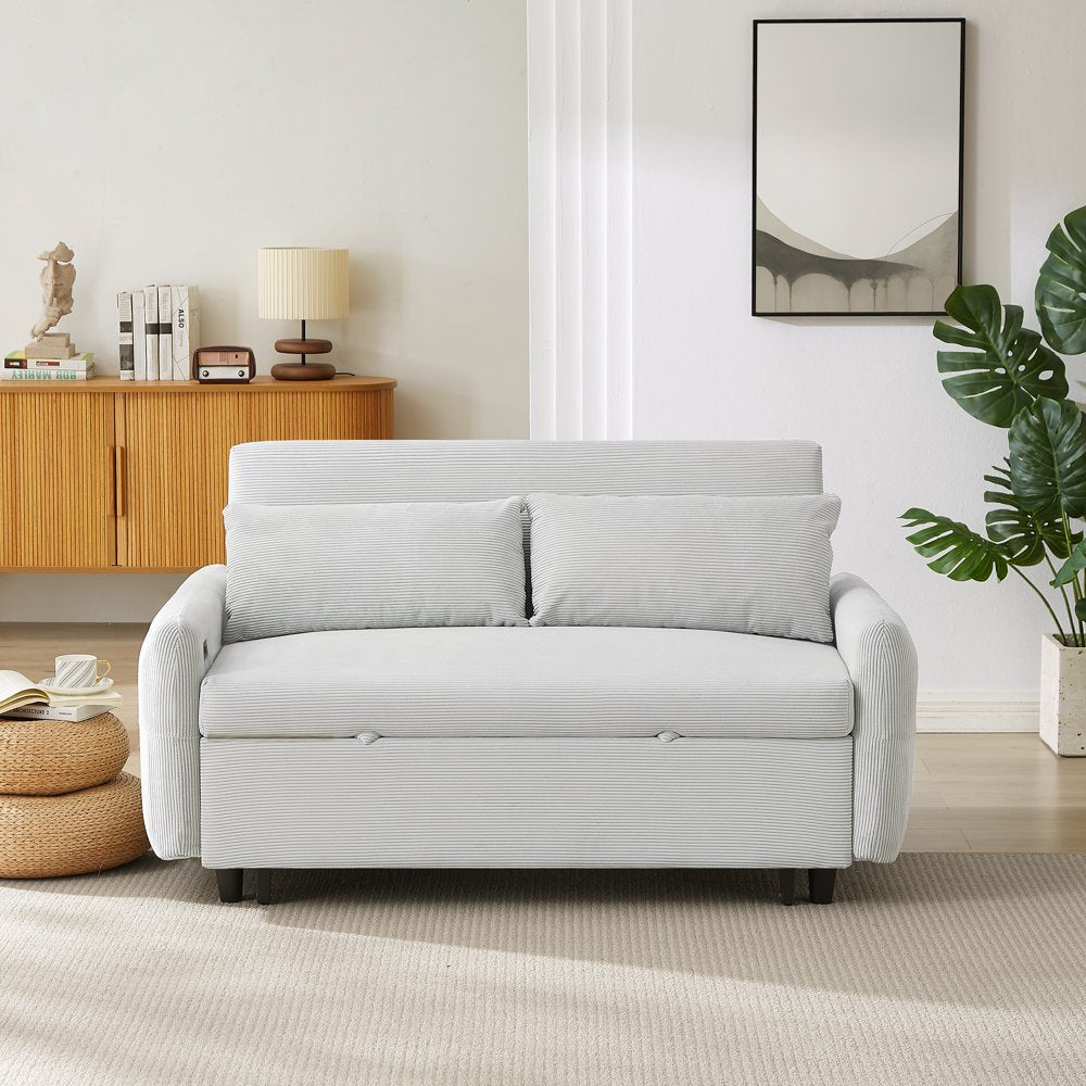 57.48" 2 Seat Modern Light Blue Corduroy Loveseats with 2 Pillows & USB Ports