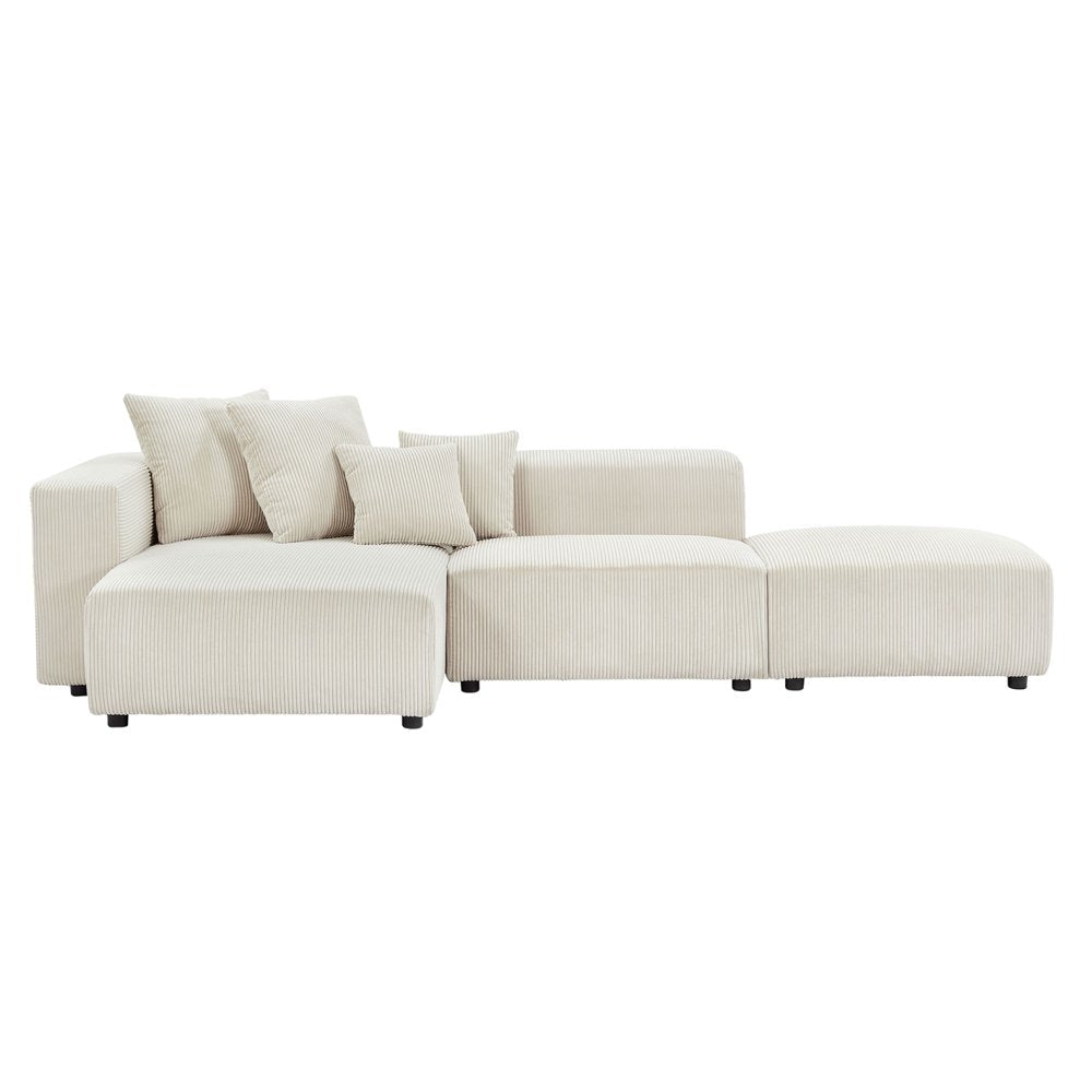 118" Modular L-Shaped Beige Corduroy Couch Set with Reversible Chaise