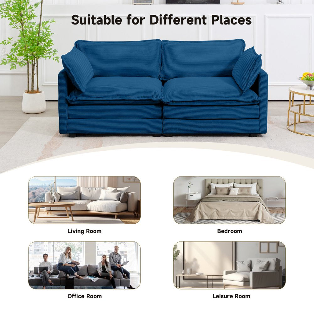 76.8" Modern 2 Seater Navy Corduroy Loveseats for Living Room