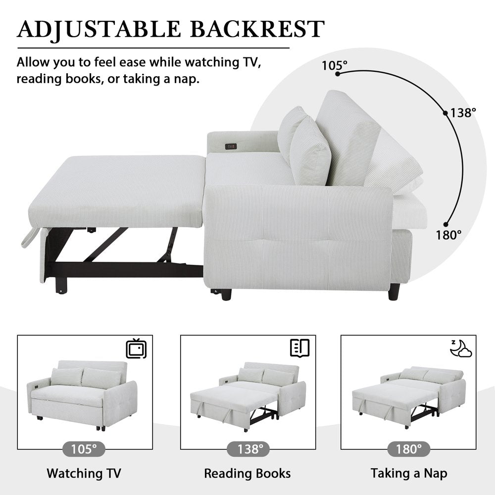 57.48" 2 Seat Modern Light Blue Corduroy Loveseats with 2 Pillows & USB Ports