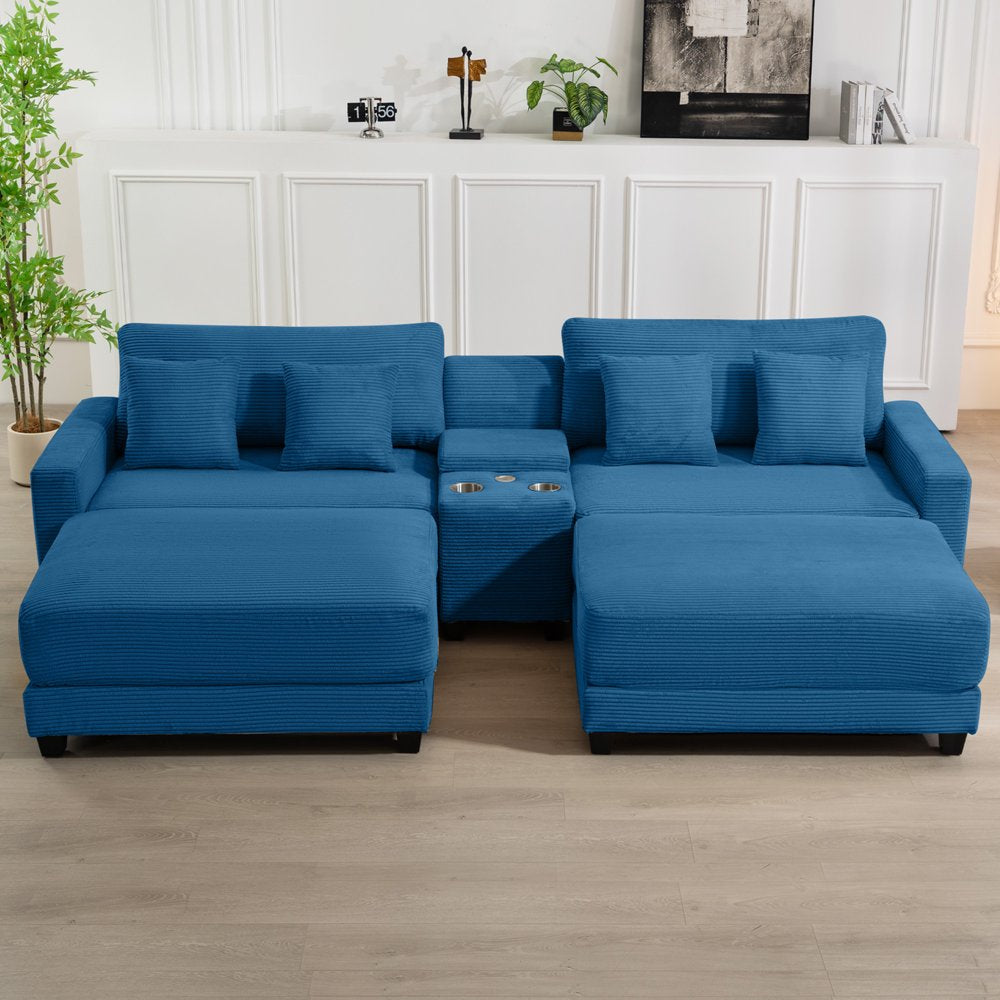 Modern U-Shape Oversized Corduroy Couch with 2 Ottoman