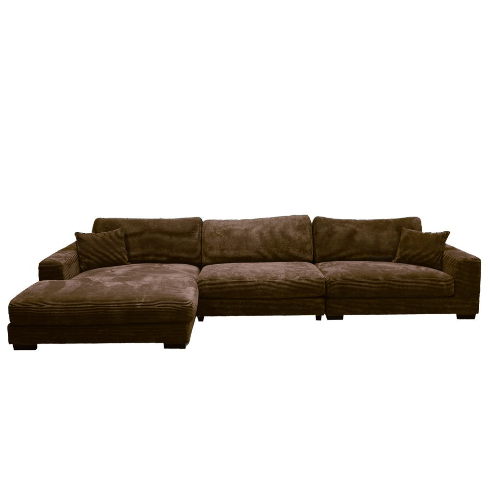 3-piece Left-Facing Luxurious Brown Corduroy  Sectional Couch