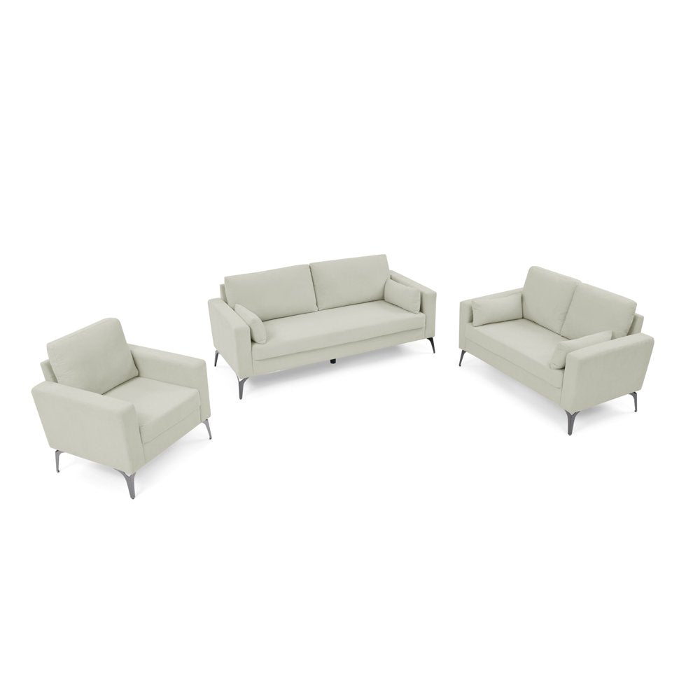 3-Piece Beige Corduroy Couch Set, 3-Seater with Two Small Pillows