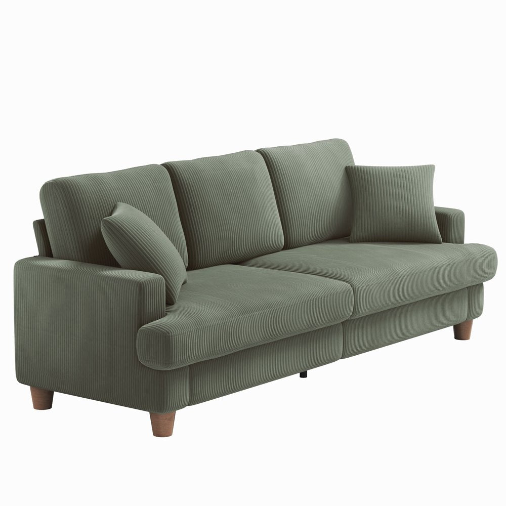 87" 3 Seater Green Corduroy Couch with Extra Deep Seats