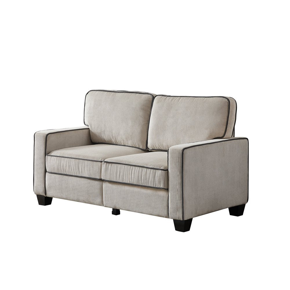 Accent 2-Seater Beige Corduroy Loveseats with Sturdy Frame & Solid Wood Legs