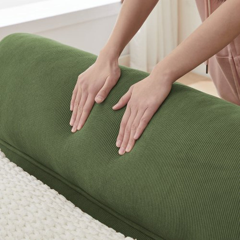 Convertible Futon Green Corduroy Couch with Wooden Legs & 2 Pillows