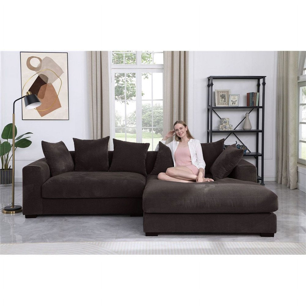 3-Piece Upholstered Brown Corduroy Sectional Couch with Chaise