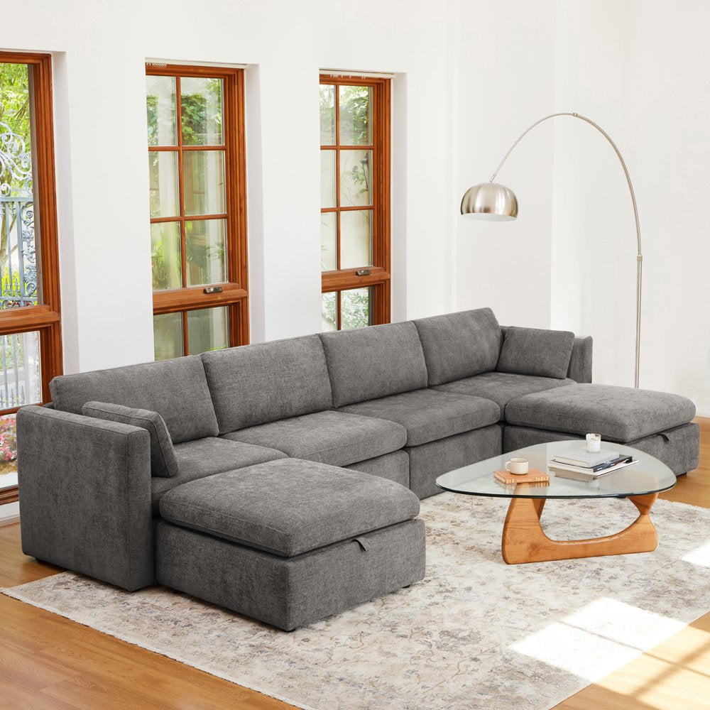 L Shaped Modular Oversized Corduroy Couch with Storage Ottoman