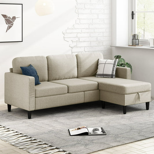 Free Combination Sectional Beige Oversized Corduroy Couch with Movable Ottoman