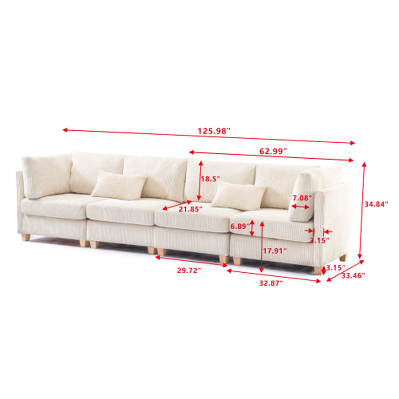 Modern Convertible L Shape Beige Corduroy Couch Comfortable Multi-Person Combination